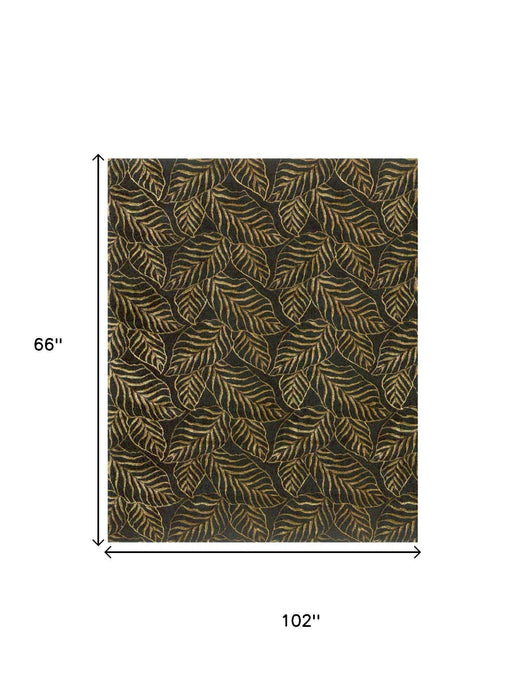 5' X 8' Floral Hand Knotted Area Rug (744183) - Black / Green / Gold