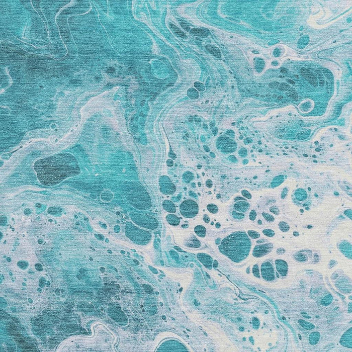 10' X 14' Abstract Washable Area Rug With UV Protection (697758) - Teal / Ivory