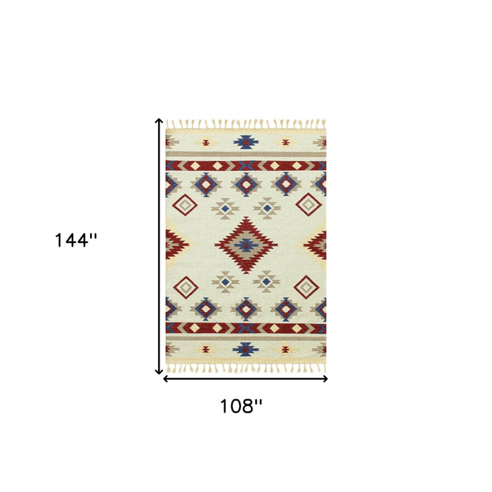 9' X 12' Wool Tribal Flatweave Handmade Area Rug With Fringe - Red