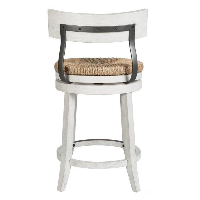 Rattan And Solid Wood Low Back Counter Height Swivel Bar Chair - Brown / White