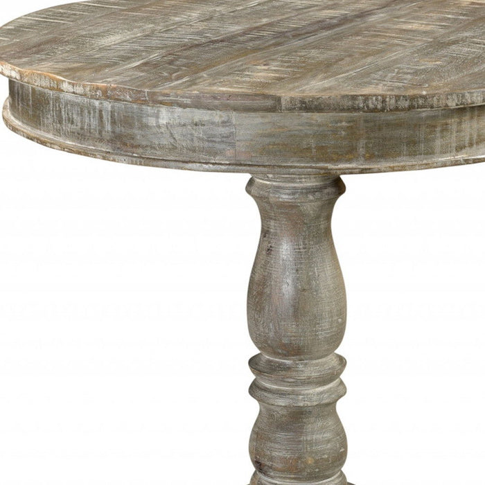 30" Rounded Solid Wood Pedestal Base Dining Table - Gray
