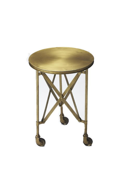 24" Antiqued Iron Round Rolling End Table - Gold
