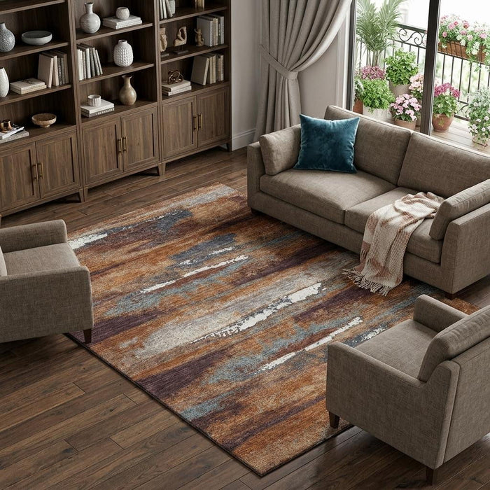 10' X 14' Abstract Washable Area Rug With UV Protection (674994) - Copper / Ivory / Gray