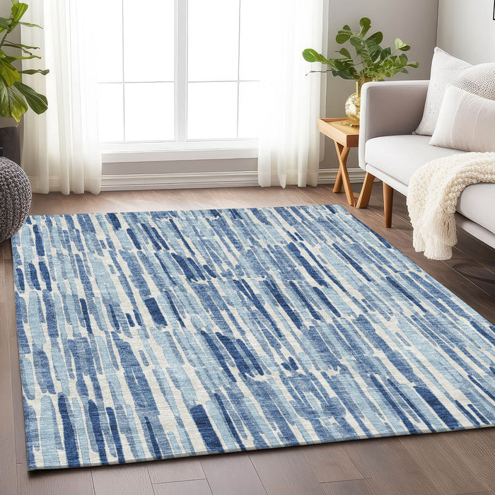 10' X 14' Abstract Transitional Washable Area Rug With UV Protection - Blue And Ivory