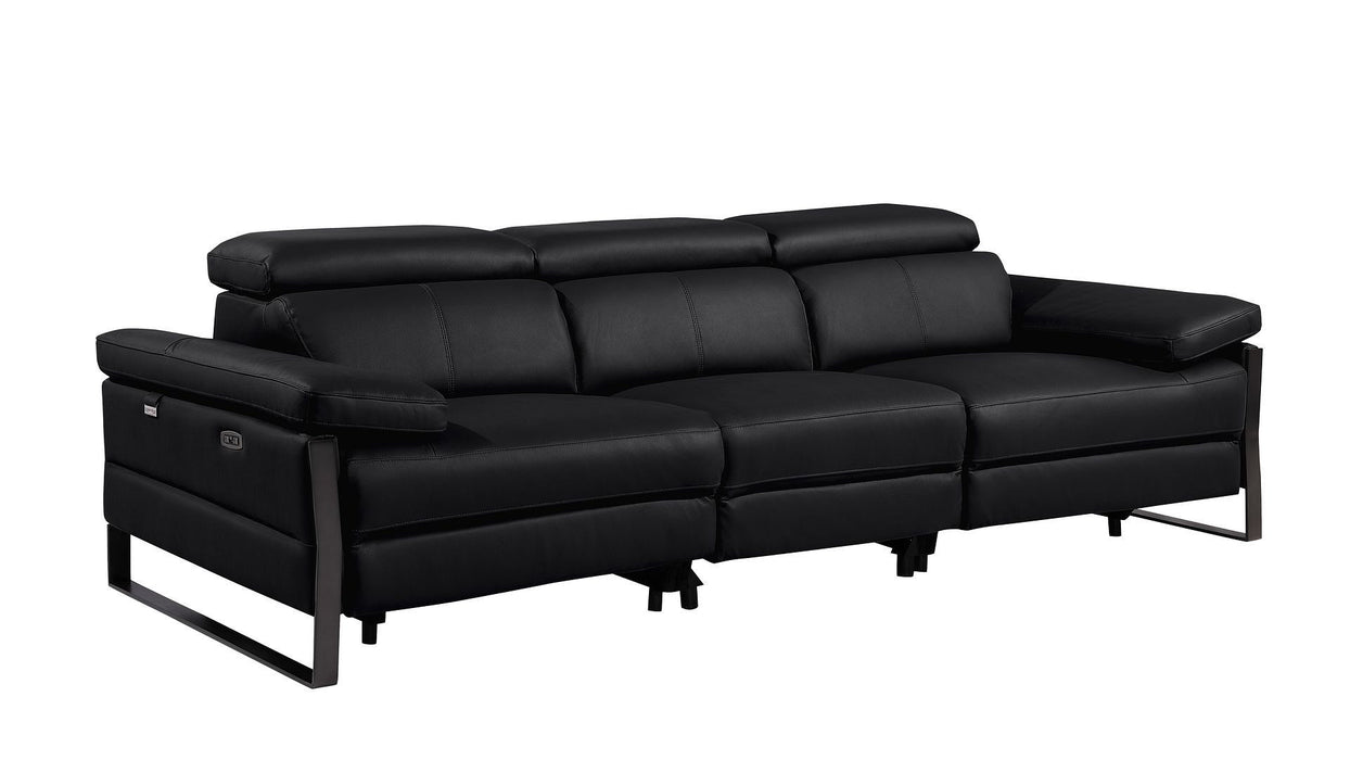 Top Grain Leather Reclining Metal USB Sofa (720326) - Black