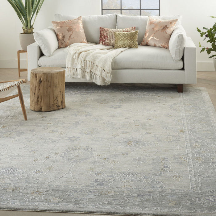 8' X 10' Floral Power Loom Area Rug - Ivory And Gray