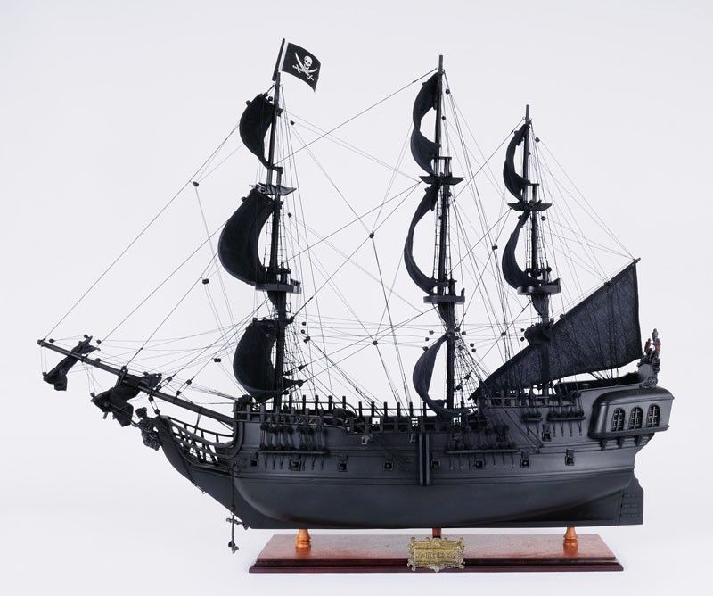 Hand Painted Model Boat Tabletop Sculpture - Black