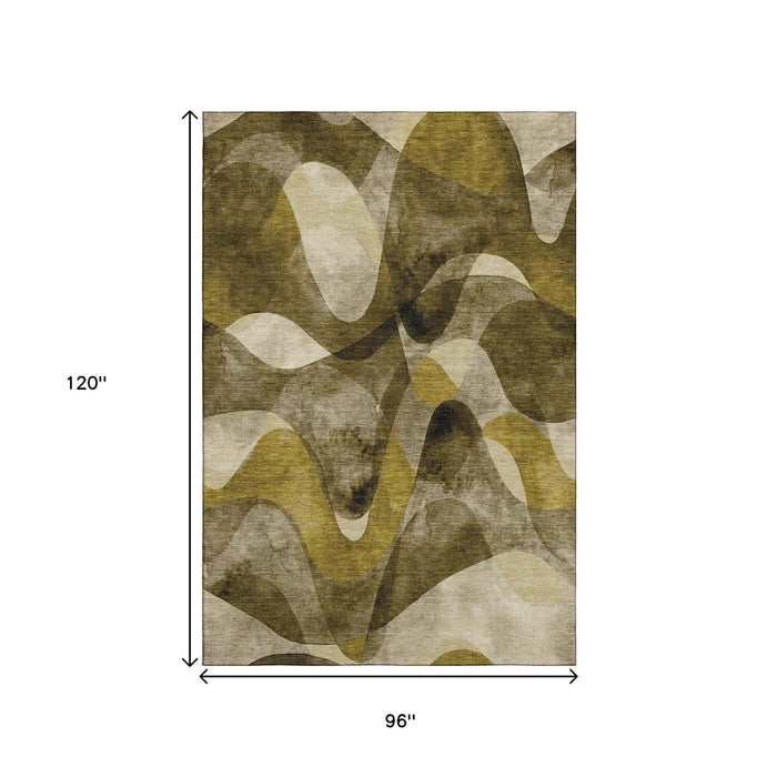 8' X 10' Abstract Washable Area Rug With UV Protection (648074) - Coffee / Gold / Ivory