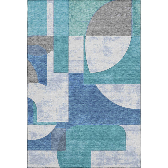 10' X 14' Abstract Geometric Washable Area Rug With UV Protection (697374) - Teal / Ivory / Gray
