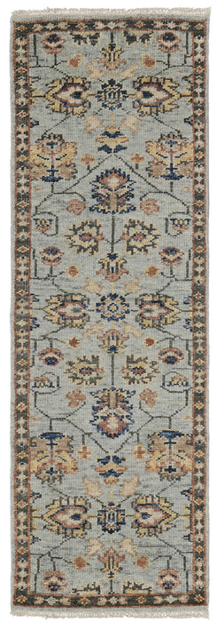 8' Oriental Hand Knotted Runner Rug With Fringe - Gray And Gold