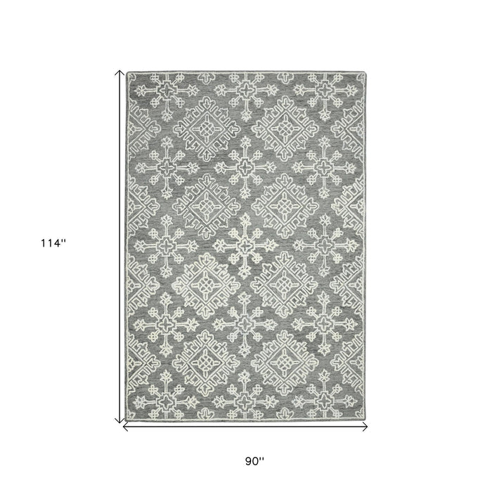 8' X 10' Wool Oriental Hand Hooked Area Rug - Gray And Ivory