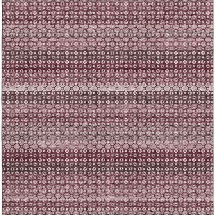 10' X 14' Striped Washable Area Rug With UV Protection (693588) - Burgundy / Merlot / Pink