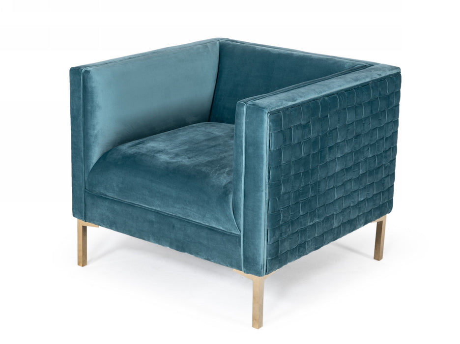 Woven Velvet Arm Chair - Teal And Gold