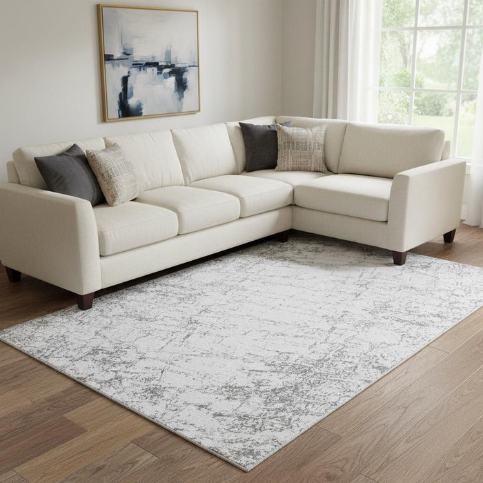 10' X 14' Abstract Washable Area Rug With UV Protection (651082) - Gray / Ivory