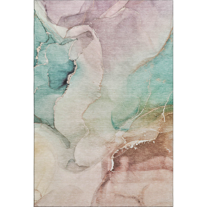 8' X 10' Abstract Washable Area Rug With UV Protection (647348) - Teal / Ivory / Brown