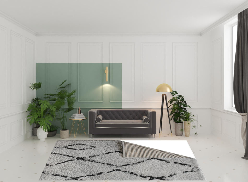 8' x 12' Geometric Shag Area Rug - Black And Gray
