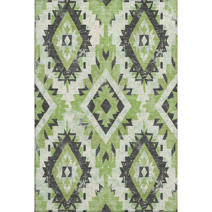 10' X 14' Southwestern Washable Area Rug With UV Protection (706589) - Artichoke Green / Charcoal / Ivory