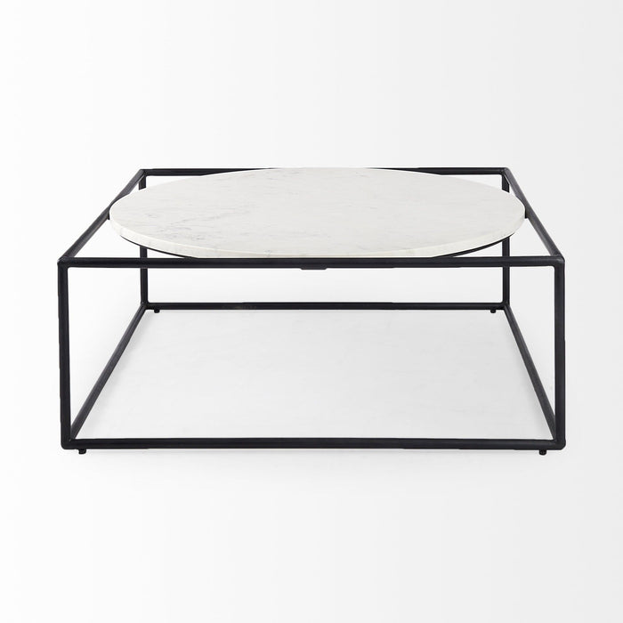 36" Genuine Marble And Metal Square Coffee Table - White And Black