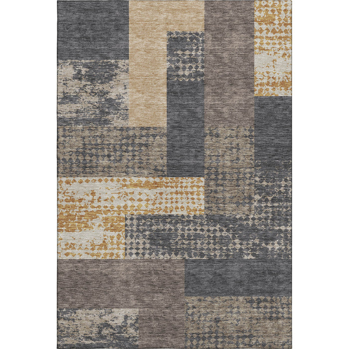 10' X 14' Geometric Washable Area Rug With UV Protection (674928) - Coffee / Gold / Ivory