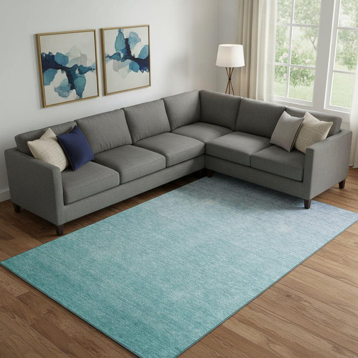 10' X 14' Ombre Washable Area Rug With UV Protection (667360) - Sky Blue / Ivory
