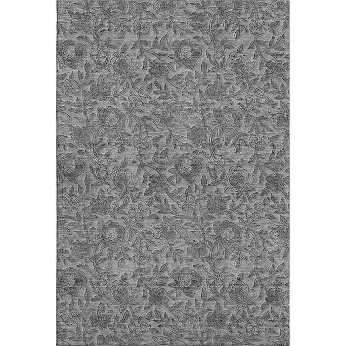 10' X 14' Floral Washable Area Rug With UV Protection - Gray And Charcoal