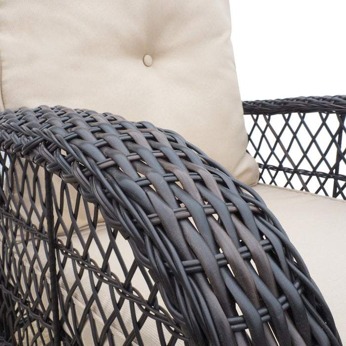 Giga outdoor garden rocking chair with all-weather resin wicker, powder-coated metal frame, brown and beige rattan lounge furniture