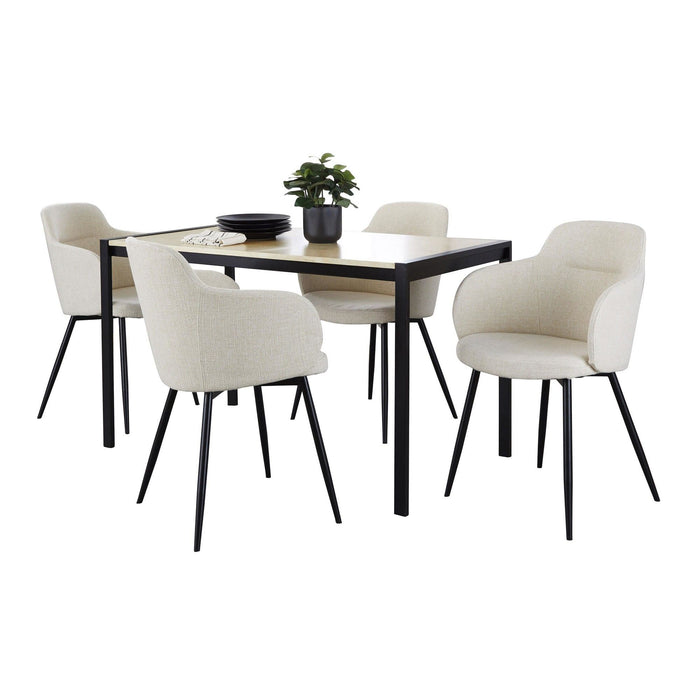 Fuji - Boyne 5 Piece Dining Set - Black Metal, Natural Wood, Cream Noise Fabric