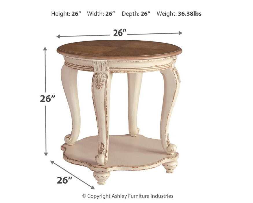 Realyn - Round End Table - White / Brown