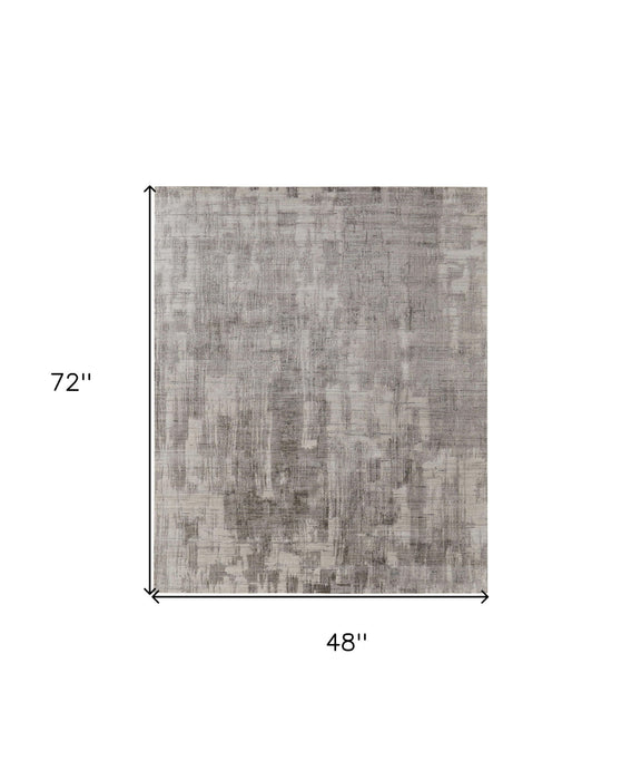 4' x 6' Abstract Hand Woven Worn Faded Area Rug - Gray And Ivory