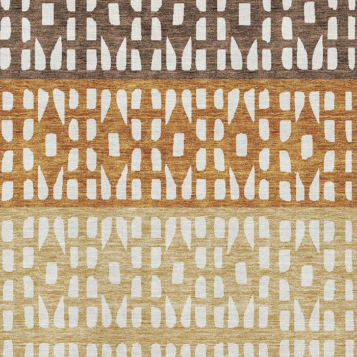 10' X 14' Geometric Washable Area Rug With UV Protection (676332) - Coffee / Copper / Ivory