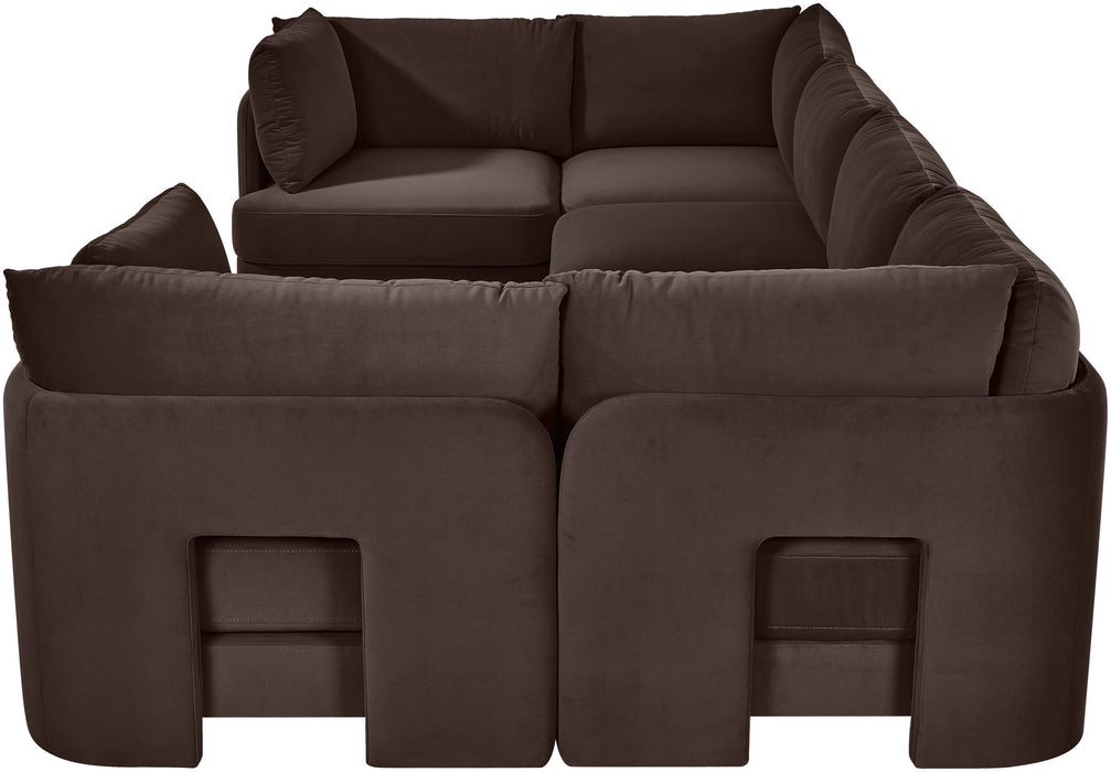 Meridian Furniture Hammond velvet performance fabric 6-piece U-shaped sectional sofa with plush upholstery and modern design.
