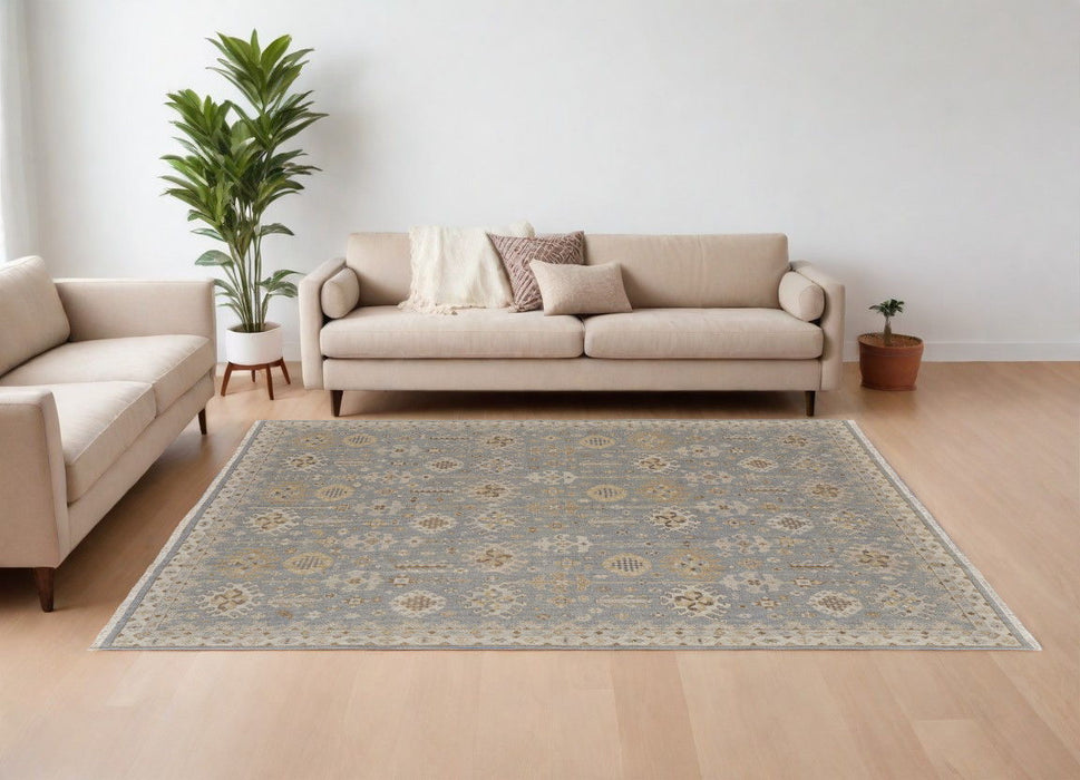 8' x 10' Wool Oriental Hand Knotted Area Rug With Fringe - Gray And Ivory
