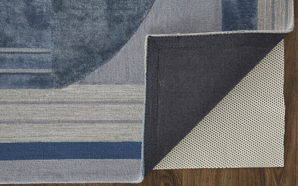 12' x 15' Wool Striped Tufted Handmade Area Rug - Blue Ivory And Gray