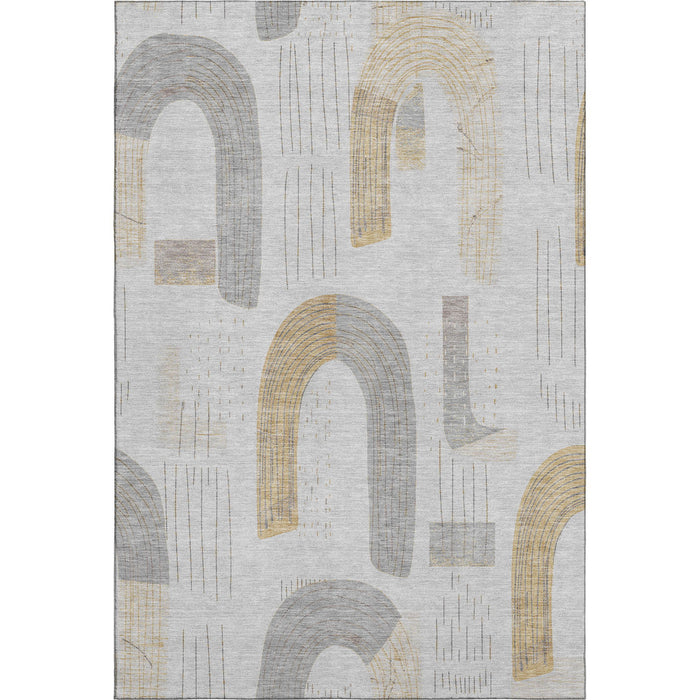 10' X 14' Geometric Washable Area Rug With UV Protection (697554) - Silver / Gold / Gray