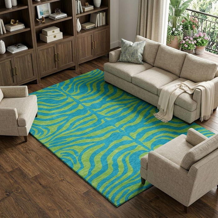 10' X 14' Animal Print Washable Area Rug With UV Protection (681863) - Teal / Lime Green