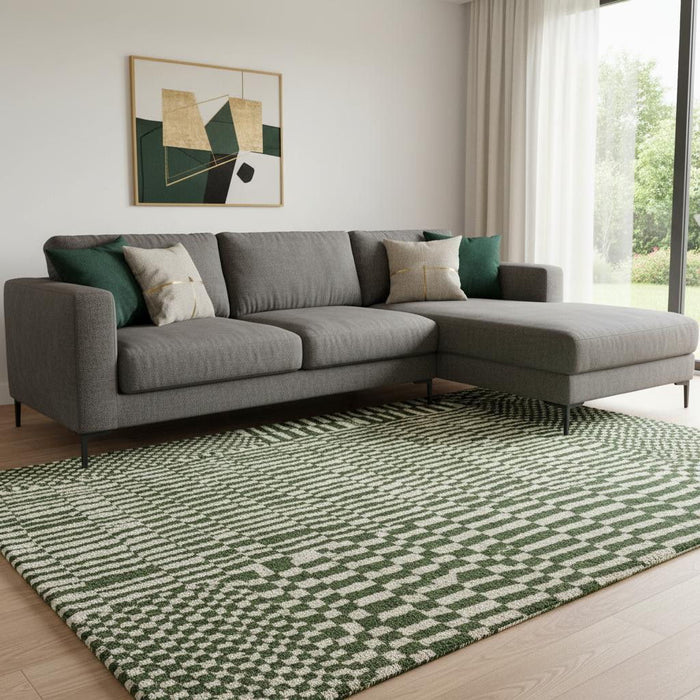 8' X 11' Geometric Berber Washable Area Rug With UV Protection (609863) - Green / Beige