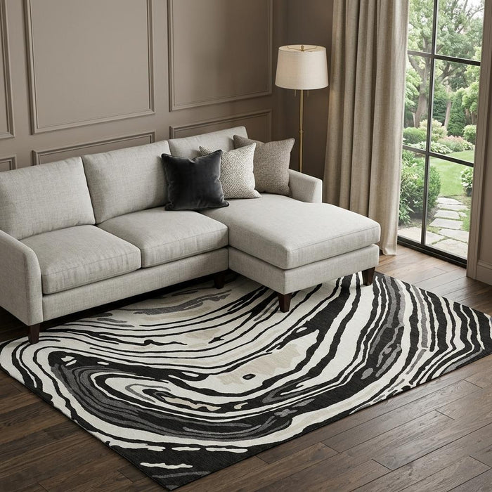 10' X 14' Abstract Washable Area Rug With UV Protection (682403) - Black / Ivory / Gray