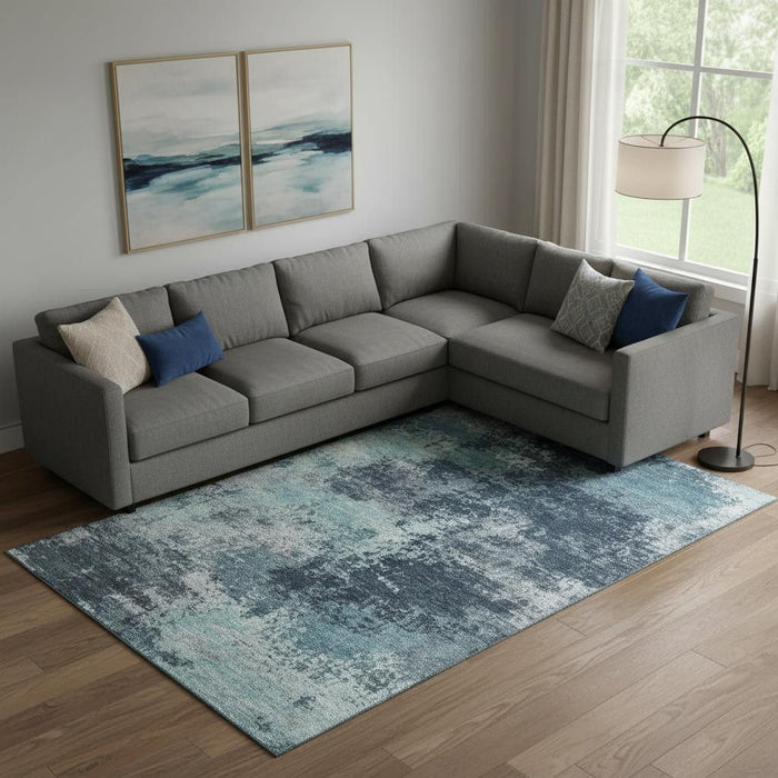 10' X 14' Abstract Washable Area Rug With UV Protection (716911) - Teal / Aqua