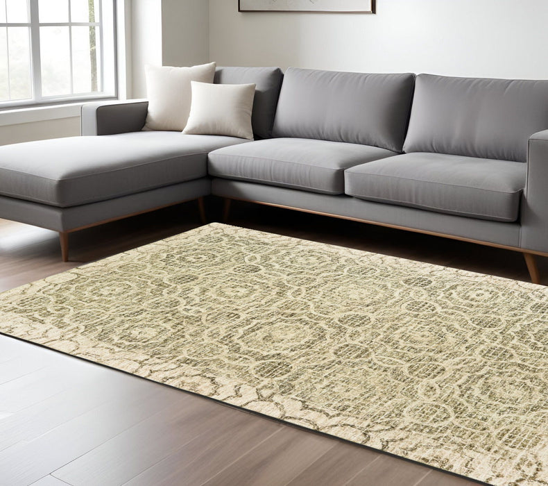 10' X 13' Wool Geometric Hand Tufted Area Rug - Green And Ivory