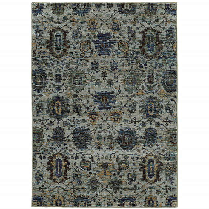 9' x 12' Oriental Power Loom Area Rug - Blue Green