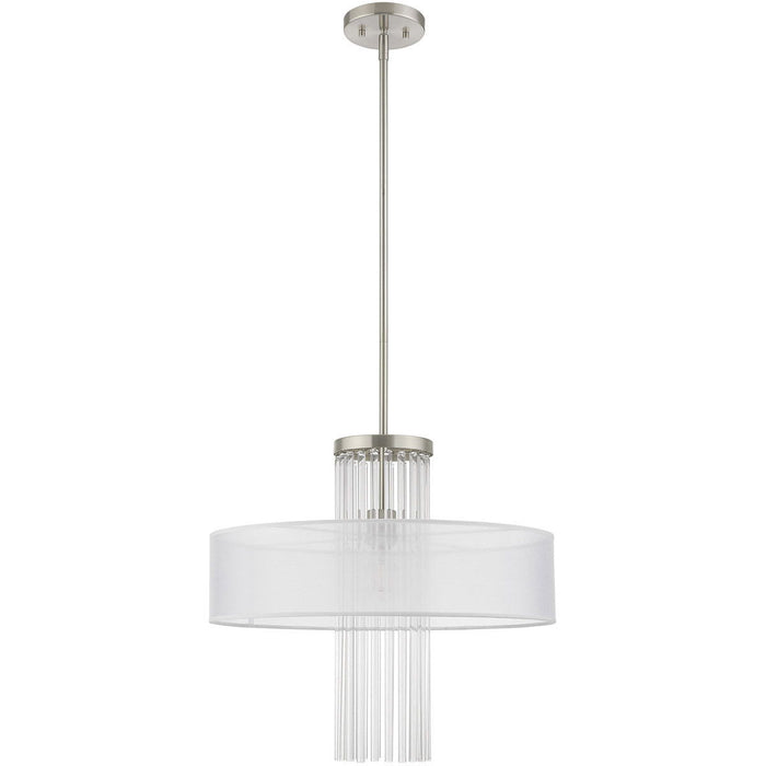Metal Dimmable Chandelier With Shades - Nickel / Clear