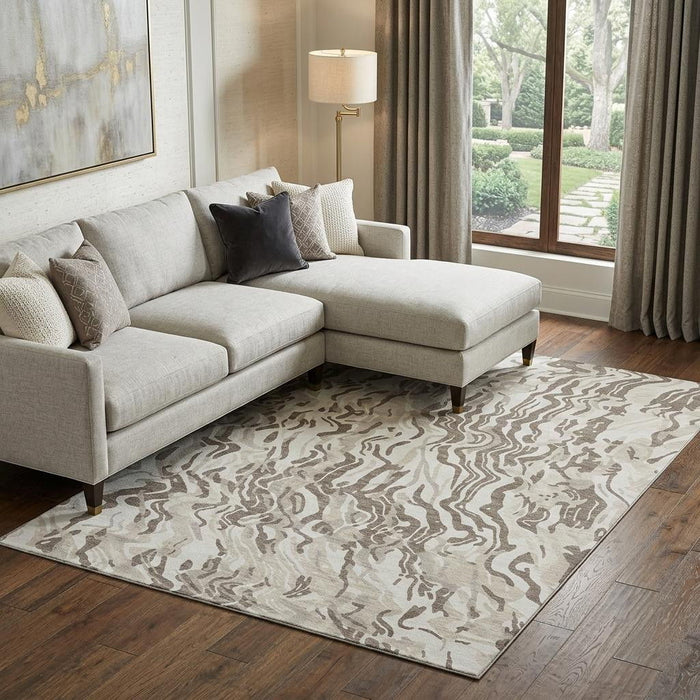 10' X 14' Abstract Washable Area Rug With UV Protection (681455) - Gray / Silver / Ivory