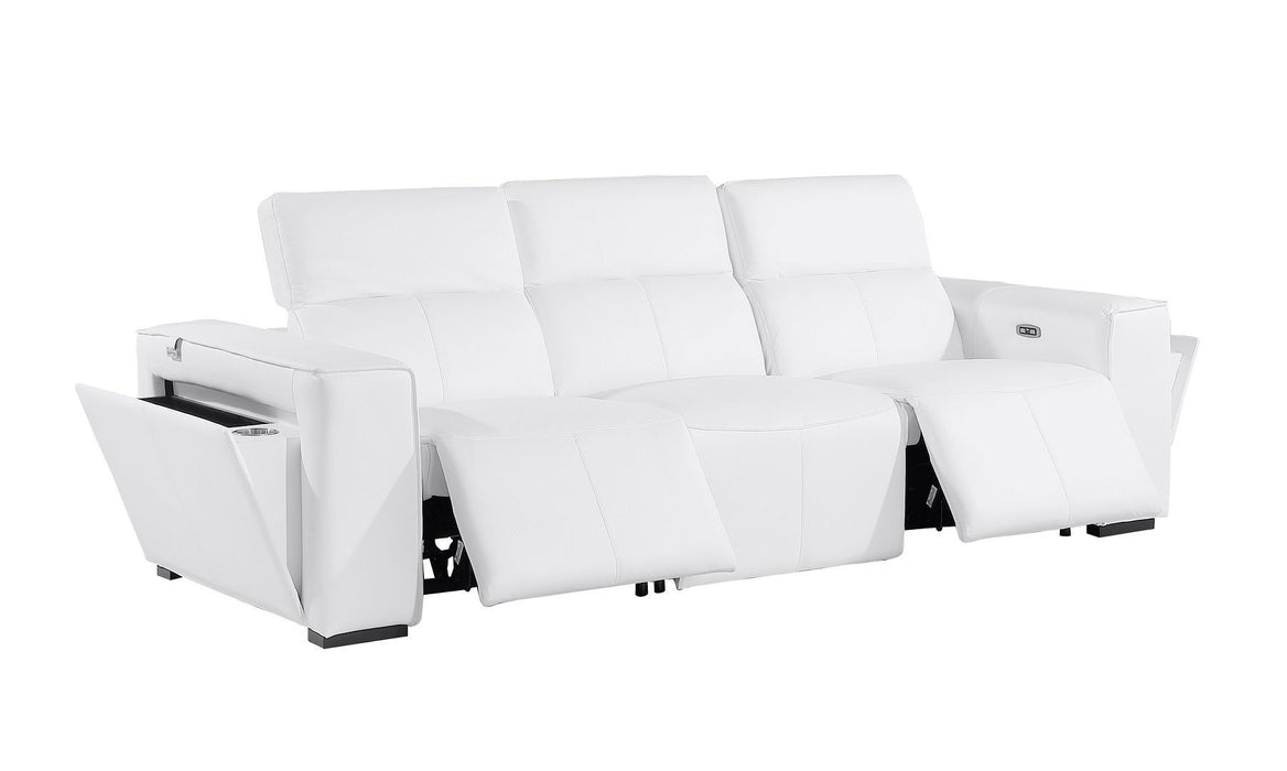 Top Grain Leather Reclining Metal USB Sofa (720390) - White