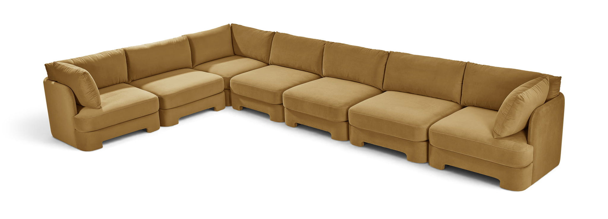 Meridian Furniture Hammond velvet performance fabric 7-piece sectional sofa with plush upholstery and modern design.