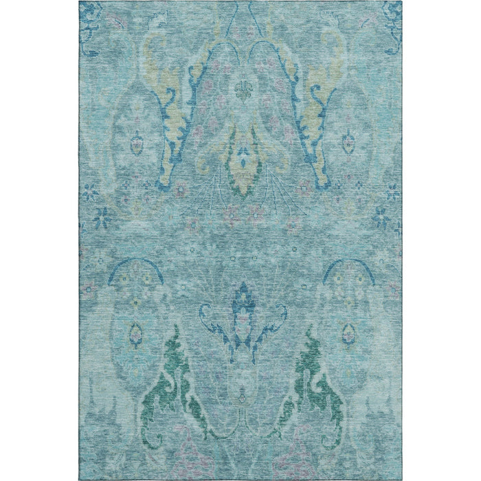 10' X 14' Floral Washable Area Rug With UV Protection (708481) - Blue / Teal / Artichoke Green