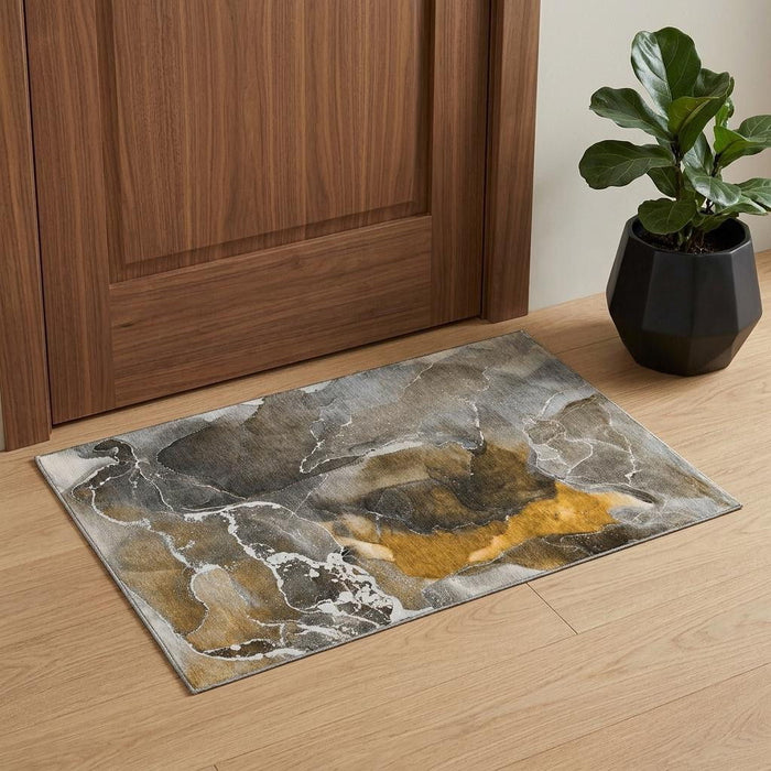 3' X 5' Abstract Washable Area Rug With UV Protection (646663) - Brown / Ivory