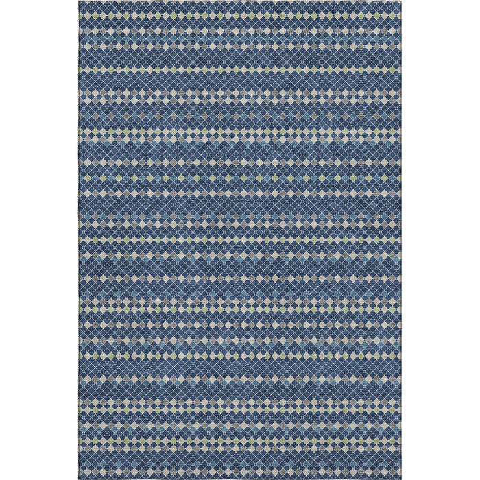 10' X 14' Striped Washable Area Rug With UV Protection (693546) - Navy Blue / Gray / Silver