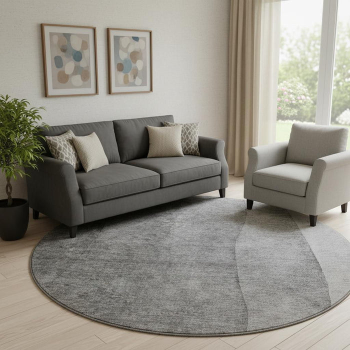 8' Ombre Washable Round Rug With UV Protection (652722) - Gray / Ivory
