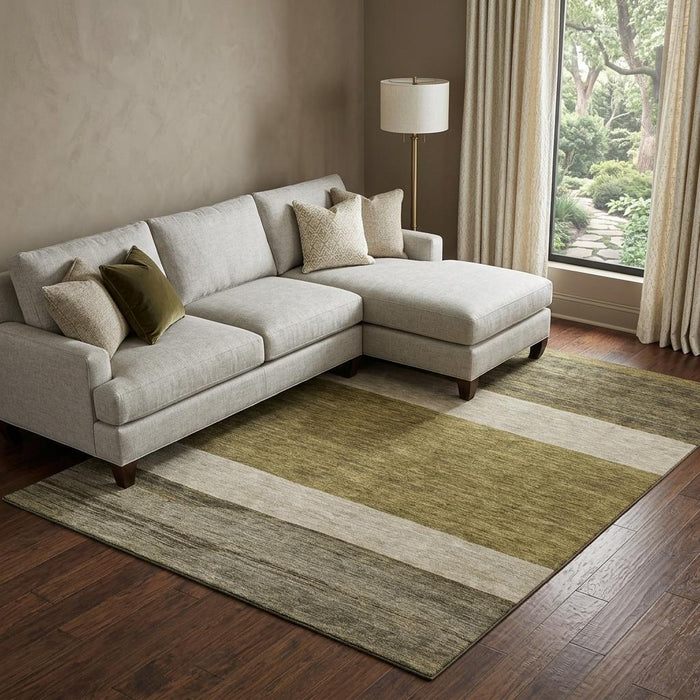 10' X 14' Striped Washable Area Rug With UV Protection (695096) - Coffee / Ivory / Gray