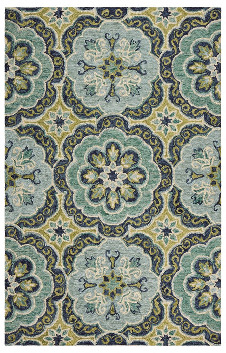 8' x 10' Wool Geometric Hand Tufted Area Rug - Green
